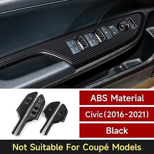 Car Window Lift Control Switch Panel Cover Decals for 2016-2021 Honda Civic 10th Gen Accessories ABS Carbon Fiber Stickers, Not for Coupe Model - color: Window Control Switch