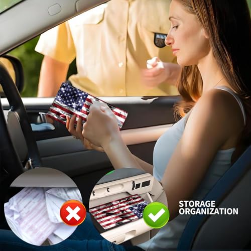 Leather Car Registration and Insurance Card Holder, Cute Car Accessories Vehicle Glove Box Car Organizer for Documents, Cards, License Retro American Flag - color: Retro American Flag