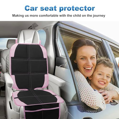 Child Car Seat Protector, 2 Pack with Mesh Pockets & Non-Slip Backing, 600D Durable (Pink, Standard) - color: Pink, size: Standard