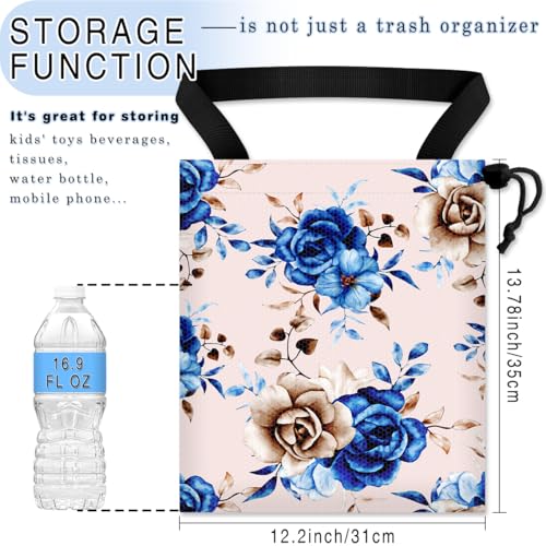Car Trash Bag Hanging Back of Seat Waterproof Small Cute Printed One-Handed Strap Drawstring Garbage Bags for Car-Blue Rose - color: Blue Rose Car Trash Bag