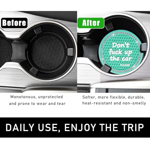 Bling Car Cup Coaster, 2.75 Inch Non-Slip Don't Fuck Up My Car Please Cup Holder Insert Coaster, Crystal Rhinestone Auto Drink Cup Mat, Universal Car Accessories (Green-4PCS)