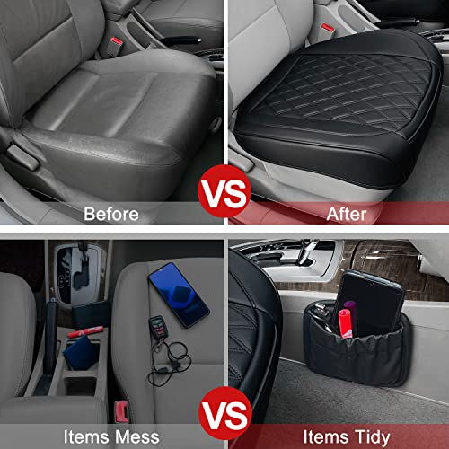 BEITK,2 Pack Leather Front Car Seat Cover Bottom Car Seat,Anti-Slip and Full Wrap Driver Car Seat Protectors Storage Pocket,Luxury Waterproof Bottom Auto Seat Cushion Pad MatMost Vehicles(Black) - color: black-2pcs