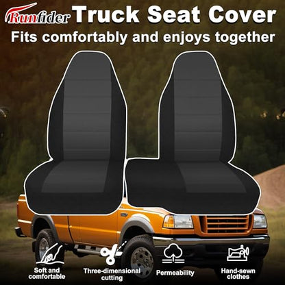 2Pcs 60/40 Cloth High Back Bench Seat Cover Fit for Ford Ranger XLT Front 1998 1999 2000 2001 2002 2003 Without Console Cover Black