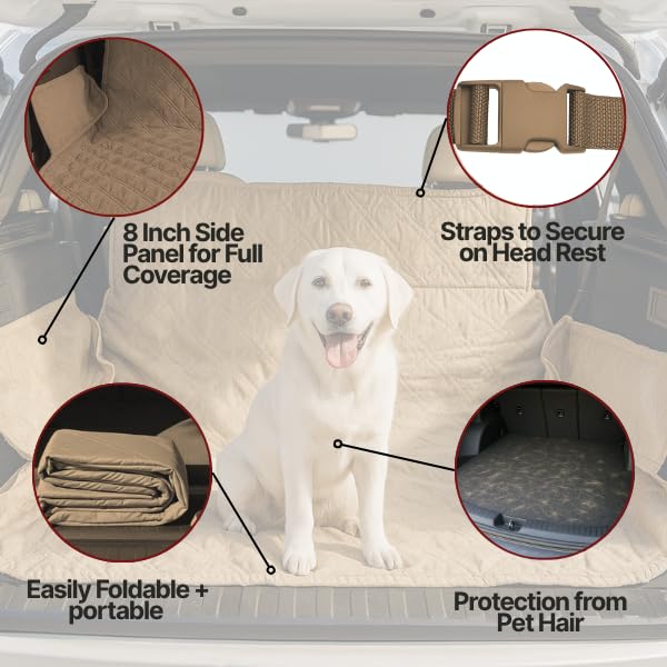 Formosa Covers Dog Cargo Liner for SUV - Heavy Duty Quilted and Padded Mat Covers Trunk Back Area - Hair Easily Shakes Off - Taupe - Universal Fit 68" W x 93" L - color: Taupe