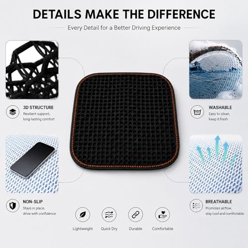 Cooling&Breathable 3D Air Mesh Car Seat Cushion for Summer, Universal Ventilated Comfortable Seat Pad, Suitable for Sedans,Vans,Pickup,Trucks,Suvs (Black-1PcsBackCushion+1PcsSeatPad) - color: Black-1pcsbackcushion+1pcsseatpad