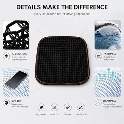 Cooling&Breathable 3D Air Mesh Car Seat Cushion for Summer, Universal Ventilated Comfortable Seat Pad, Suitable for Sedans,Vans,Pickup,Trucks,Suvs (Black-1PcsBackCushion+1PcsSeatPad) - color: Black-1pcsbackcushion+1pcsseatpad
