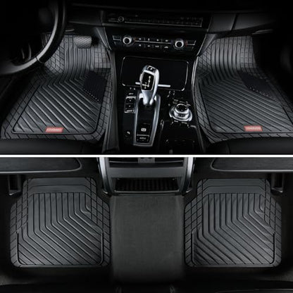 Coverado Heavy-Duty PVC Car Floor Mats Full Set – Black Metallic Heel Pad, All-Weather Protection for Front & Rear, Non-Slip Backing, Easy-to-Clean Liners, 4 Pcs - color: 4-Black
