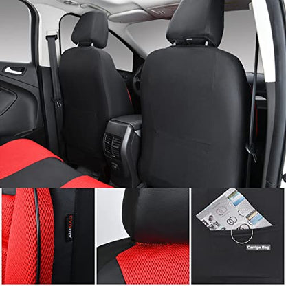 CAR PASS Leather 3D Foam Back Support Car Seat Covers Full Set Air Mesh Automotive Seat Covers, All Season Car Seat Cover Fit Automotive,SUV,Sedan,Van, Airbag Compatible Elegance (Black and Red) - color: Black and Red