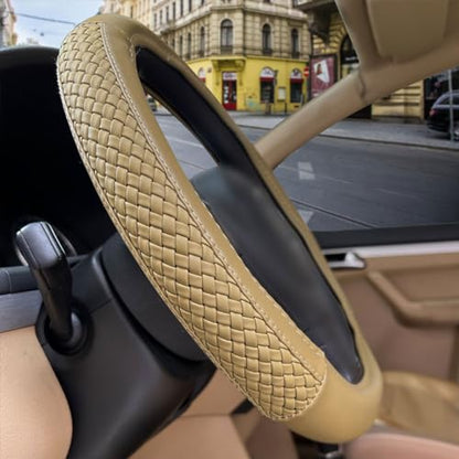 Flying Banner car Steering Wheel Cover Faux Leather Massage Universal fit 3D Honeycomb Hole Anti-Slip Sporty 15 Inches (Tan Tan) - color: Tan Tan