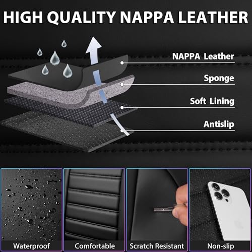 CAR PASS LED Lights Nappa Leather Car Seat Covers Front Seats, Waterproof Seat Cover for Cars Variable RGB Lights with DIY Music Sync Mode, All Weather Universal Fit Trucks SUV Automotive Pick-up