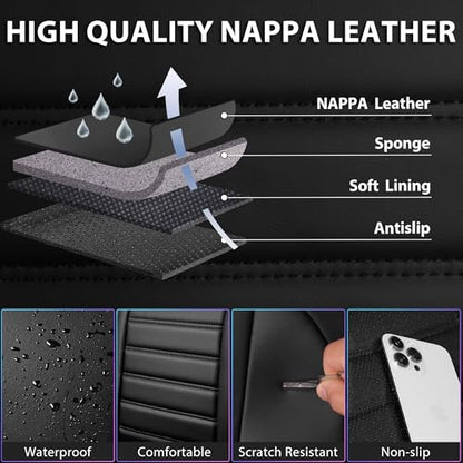 CAR PASS LED Lights Nappa Leather Car Seat Covers Front Seats, Waterproof Seat Cover for Cars Variable RGB Lights with DIY Music Sync Mode, All Weather Universal Fit Trucks SUV Automotive Pick-up