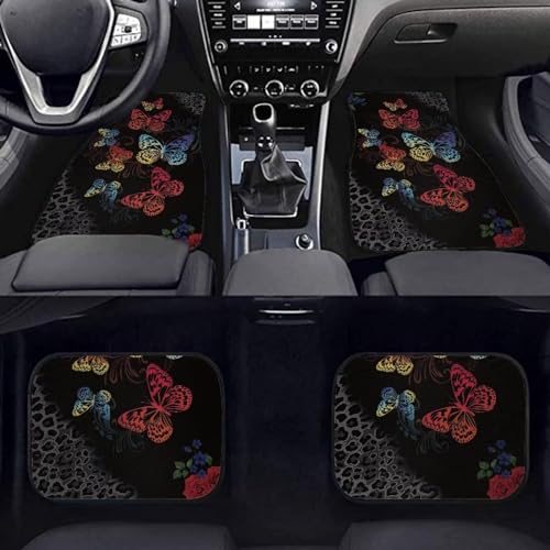 Full Set Floor Mats - 4pcs Front and Rear Carpet, Boho Butterfly Pads for Most Cars, SUVs, Vans, Trucks - Interior Accessories - color: Boho Butterfly