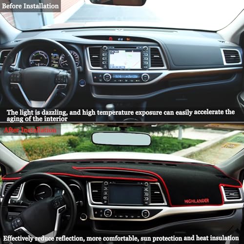 Blazeray Car Dashboard Cover Custom Compatible with Toyota Highlander 2014 2015 2016 2017 2018 2019 Anti-Skid Dashboard Mat Center Console Protector Cover Mat Sunshield Cover Mat(Red Edge)
