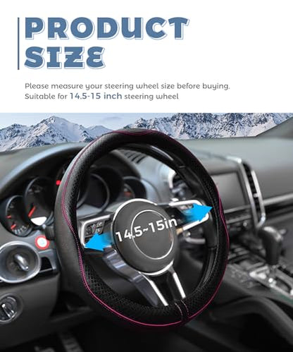 Steering Wheel Cover,Car Accessories 14.5-15 Inch Leather Steering Wheel Cover,Anti-Slip Breathable Microfiber Leather Covers,Warm in Winter and Cool in Summer,Fit for Suvs (Black-Pink) - color: Black&Pink