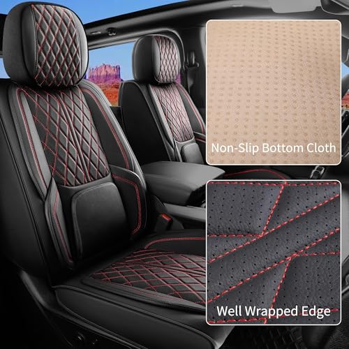 Custom Fit Chevy Silverado GMC Sierra 1500 2007-2026 2500/3500 HD Crew Cab Full Set Car Seat Covers - 5 Pack, Premium Faux Leather Truck Seat Protector with Airbag Compatible Design, BlackRedLine - color: BlackRedLine, size: Full Set