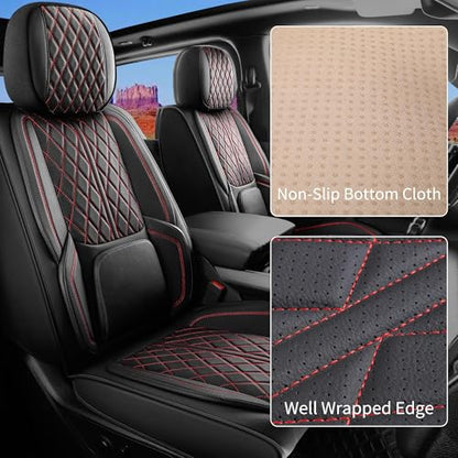 Custom Fit Chevy Silverado GMC Sierra 1500 2007-2026 2500/3500 HD Crew Cab Full Set Car Seat Covers - 5 Pack, Premium Faux Leather Truck Seat Protector with Airbag Compatible Design, BlackRedLine - color: BlackRedLine, size: Full Set