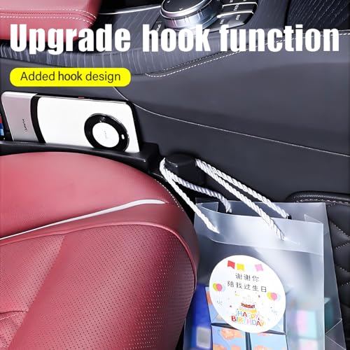 2 Pack Upgrade TPU Universal Dual Car Seat Gap Filler with Hooks, 4 in 1 Black Car Gap Plug Seat Fillers with Hook Odorless for Cars SUV, Console Side Gap Storage Organizer with Charge Cable Hole - color: Black-2PCS with Hook