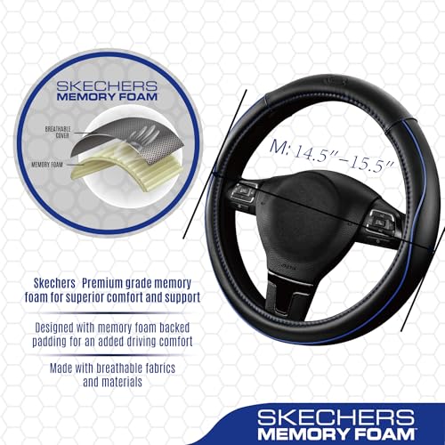 Skechers Memory Foam Steering Wheel Cover,Piping Microfiber Leather Steering Wheel Cover Sporty Universal Fit 14" 1/2-15" Car Wheel Protector for Men Women Fit Suvs,Vans,Sedans,Car,Trucks,Blue