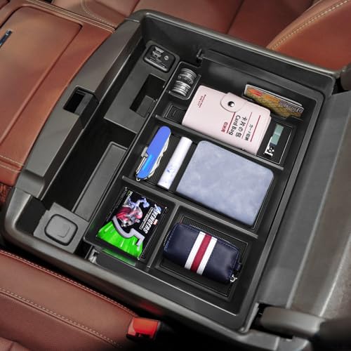 EDBETOS 2PCS Center Console Organizer Compatible with 2014-2018 Chevy Silverado/GMC Sierra 1500 Accessories 2015-2019 Silverado/Sierra 2500HD/3500HD Armrest Box Insert Tray, Full Console w/Bucket Seat