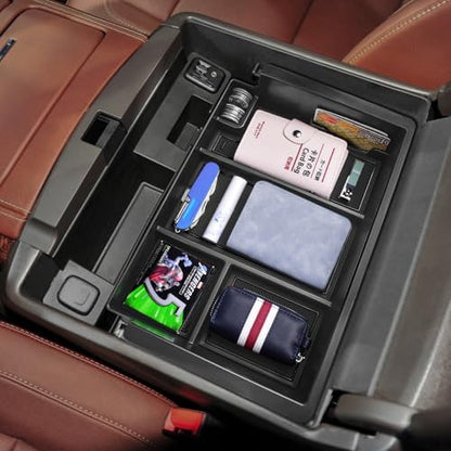 EDBETOS 2PCS Center Console Organizer Compatible with 2014-2018 Chevy Silverado/GMC Sierra 1500 Accessories 2015-2019 Silverado/Sierra 2500HD/3500HD Armrest Box Insert Tray, Full Console w/Bucket Seat