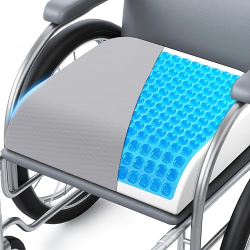 Wheelchair Seat Cushion for Pressure Relief, Cooling Gel Memory Foam Chair Cushion with Slope-Edge Design, Coccyx Support for Tailbone Pain, Non-Slip, for Wheelchairs, Office Chairs, Light Grey - color: Light Grey