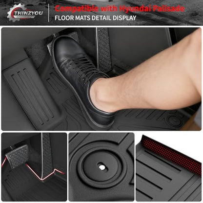 Floor Mats Compatible with 2026 Hyundai Palisade Gas 7 Seats Captain Chairs Cargo Mat Trunk Mat TPE Back Seat Cover Protector Palisade Accessories (Trunk Mat with Backrest Mats+Floor Mats) - style: For Hyundai Palisade 7-Seater | 2026