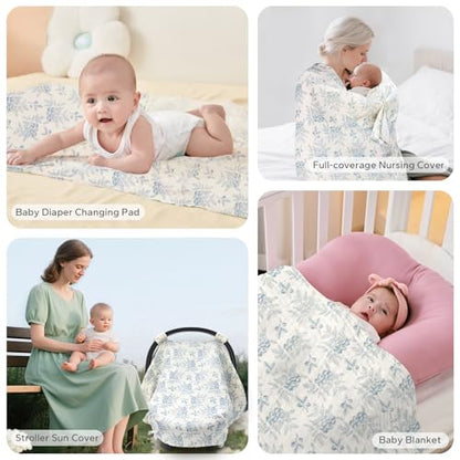 SERAPHY 2-in-1 Muslin Baby Car Seat Cover & Nursing Cover, Soft Lightweight Breastfeeding Cover for Boys and Girls,Breathable Canopy for Infant Carseat & Stroller for Summer—Blueberrie - color: blueberries