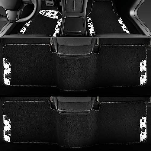CAR PASS Waterproof Universal 3 Row Car Floor Mats, Cow Print Car Mats Fit for SUV,Vans,sedans, Trucks,Set of 3 Row Vehicles Car Carpet with Heel Pad and Nibs Backing, Cute Women Girly (Black White) - color: Cow Print（3Row）