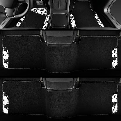 CAR PASS Waterproof Universal 3 Row Car Floor Mats, Cow Print Car Mats Fit for SUV,Vans,sedans, Trucks,Set of 3 Row Vehicles Car Carpet with Heel Pad and Nibs Backing, Cute Women Girly (Black White) - color: Cow Print（3Row）