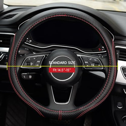 LABBYWAY Microfiber Leather Auto Car Steering Wheel Cover, Universal Fit 15 Inch Anti-Slip Wheel Protector, Black - color: Fiber Black