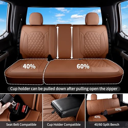 Huidasource Fit for Brown Chevy Silverado Seat Covers, GMC Sierra Seat Covers, Thickened Nappa Leather Truck Seat Cover 2007-2013&2019-2025 1500, 2020-2025 2500HD 3500HD Crew Double Extended Cab - color: Brown, size: Full Set 2007-2013&2019-2025 (Flat Ben