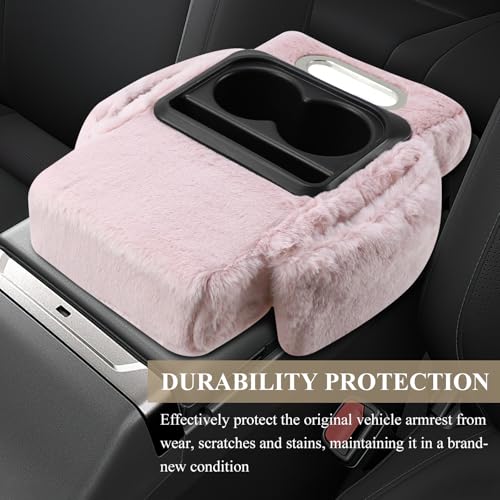 wuyaoyao Car Center Console Armrest Pillow, 13.78"×7.87"×2.76" Soft Plush Arm Rest Cover for Cars, 5-in-1 Warm Fluffy Auto Armrest Cushion Pad w/Pocket, Tissue Box, Cup Holder (Pink) - color: Pink