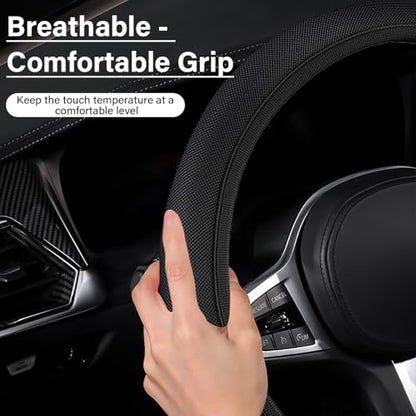 Black Mesh Steering Wheel Cover, Universal 15 inch, Elastic Stretch Microfiber Breathable Ice Silk Cover, Anti-Slip, Odorless, Sweat Absorption, Warm in Winter and Cool in Summer - color: Mesh Black