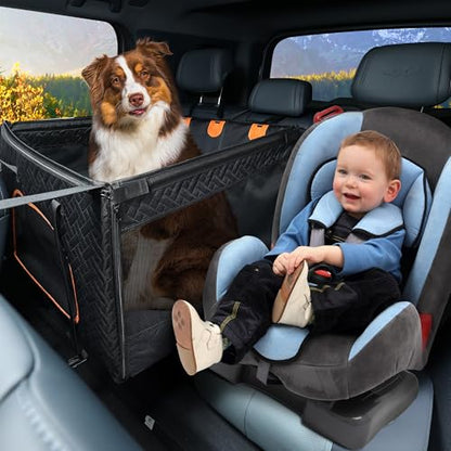 KYG Large Dog Car Seat for Large Medium Size Dogs with Cushion, Waterproof Hard Bottom Car Seat Cover for Dogs with 3 Mesh Windows, Foldable Pet Carseat for Cars/SUVs/Trucks