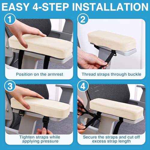Smiry Ergonomic Office Chair Armrest Pads, Memory Foam Arm Rest Covers, Non-Slip Armrest Cushion with Adjustable Buckles and Straps, Elbow Relief for Desk, Gaming & Wheelchair (Cream, Set of 2) - color: Cream