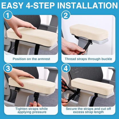 Smiry Ergonomic Office Chair Armrest Pads, Memory Foam Arm Rest Covers, Non-Slip Armrest Cushion with Adjustable Buckles and Straps, Elbow Relief for Desk, Gaming & Wheelchair (Cream, Set of 2) - color: Cream