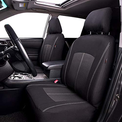 Flying Banner Car Seat Covers Full Set Universal fit Most Car,Truck,SUV and Van Comfortable Airbag Compatible Jacquard & Polyester (Full Set - Low Back, Black) - color: Black