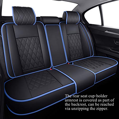 Aierxuan Car Seat Covers Full Set Waterproof Leather Compatible with Toyota Highlander Corolla Prius Camry Rav4 Mdx Chevy Blazer Cobalt Trailblazer Cruze Equinox Malibu Buick, Black-Blue - color: Full Set/Black-Blue