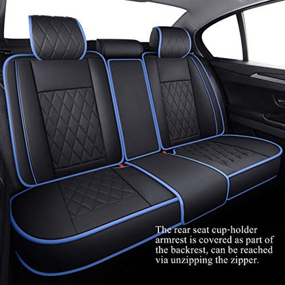 Aierxuan Car Seat Covers Full Set Waterproof Leather Compatible with Toyota Highlander Corolla Prius Camry Rav4 Mdx Chevy Blazer Cobalt Trailblazer Cruze Equinox Malibu Buick, Black-Blue - color: Full Set/Black-Blue