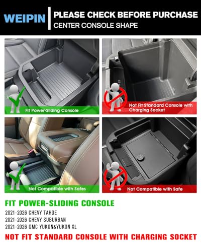for Center Console Organizer Tray ABS Materials Compatible with 2021-2026 Tahoe/Suburban (Premier/High Country) & Yukon (Denali/Denali Ultimate) — Only fit Power Sliding Center Console - color: Tahoe/Suburban/Yukon 21-26 Tray (F Power Sliding)