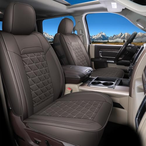 Coverado Dodge Ram Seat Covers Full Set, Waterproof Ram 1500 Seat Cover Compatible with 2002-2026 Dodge RAM 1500 2500 3500 Crew Quad Cab with Curved Bench, Coffee - color: Coffee (curved back), size: FullSet (Curved Back)