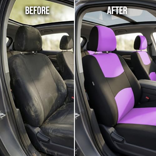 FH Group Car Seat Covers Full Set Cloth - Universal Fit Automotive Seat Covers, Low Back Front Seat Covers, Solid Back Seat Cover, Washable Car Seat Cover for SUV, Sedan and Van Purple - color: Purple, style: Seat Cover Full Set