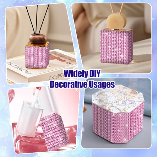 10 Yards Rhinestone Ribbon Roll,0.4 CM Wide Diamond Ribbon for Car Interior,Light Pink Rhinestone Trim Self Adhesive,Shiny Gem Strips Sticker for DIY Crafts Art Wedding Party Decoration