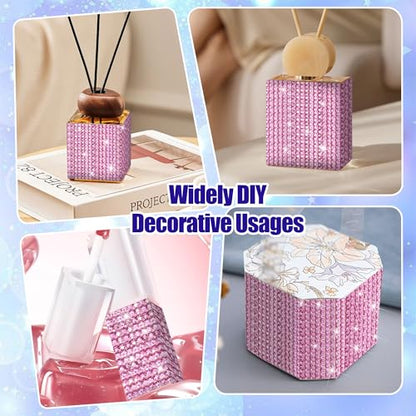 10 Yards Rhinestone Ribbon Roll,0.4 CM Wide Diamond Ribbon for Car Interior,Light Pink Rhinestone Trim Self Adhesive,Shiny Gem Strips Sticker for DIY Crafts Art Wedding Party Decoration