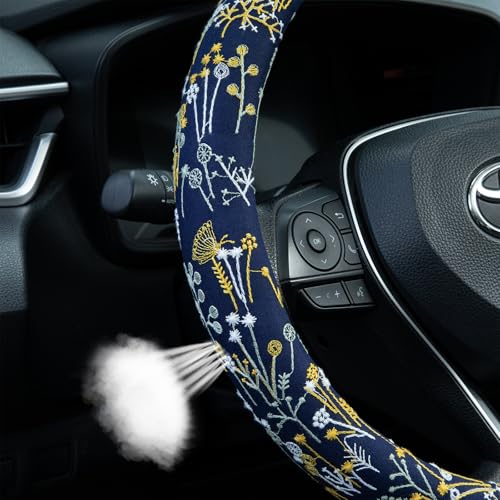 Navy Spherical Flowers Steering Wheel Cover Auto Steering Wheel Protector, Anti-Slip, Absorbing Sweat, Universal Flowers Car Accessories 14.5–15 inch,Fit for Most Car, Trucks, SUV - style: Navy Spherical Flowers JQ