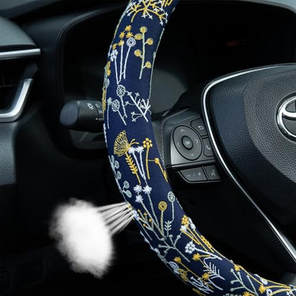Navy Spherical Flowers Steering Wheel Cover Auto Steering Wheel Protector, Anti-Slip, Absorbing Sweat, Universal Flowers Car Accessories 14.5–15 inch,Fit for Most Car, Trucks, SUV - style: Navy Spherical Flowers JQ