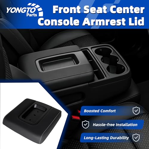 Front Seat Center Console Armrest Lid Black Leather Compatible with Chevy Silverado Suburban Tahoe 2014-2020, GMC Yukon XL Sierra, Cadillac Escalade Replace OE 22881398