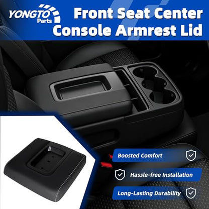 Front Seat Center Console Armrest Lid Black Leather Compatible with Chevy Silverado Suburban Tahoe 2014-2020, GMC Yukon XL Sierra, Cadillac Escalade Replace OE 22881398