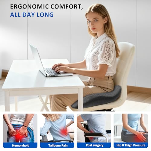 Thickened Seat Cushions for Office Chairs,Ergonomic Memory Foam seat Cushion，Sciatica Pain Relief Pillow for Long Sitting，Coccyx Cushion for Tailbone Pain,Office,Car,Pregnancy,Wheelchair - color: Dark Gray