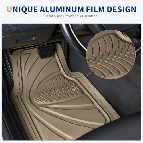 FLORICH Car Floor Mats, Waterproof Universal Heavy-Duty 4 Pieces Rubber Floor Mats for Cars, Full Set Car Mats with Anti-Slip Backing Fit for Most SUV, Vans,Trucks, Sedan(Beige)